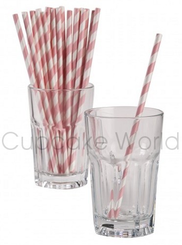 ROBERT GORDON RETRO PARTY PAPER STRAWS CANDY PINK STRIPE 24PK - Click Image to Close